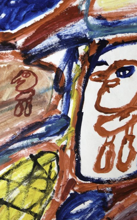 Opera astratta di Jean Dubuffet in cui si riconoscono tre figure antropomorfe essenziali e stilizzate, disegnate imitando lo stile dei bambini nei primi anni di vita.